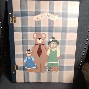 Homemade Wooden Plaid Family Photo Album with Bear Design